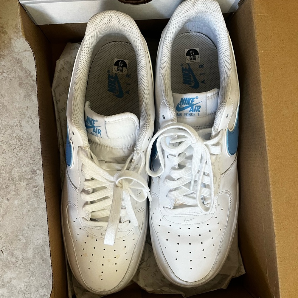 Nike Air Force 1 White and Light Blue Sneakers